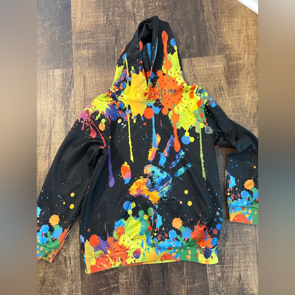 Kids Black Hoodie with Multicolor Paint Splatter Print